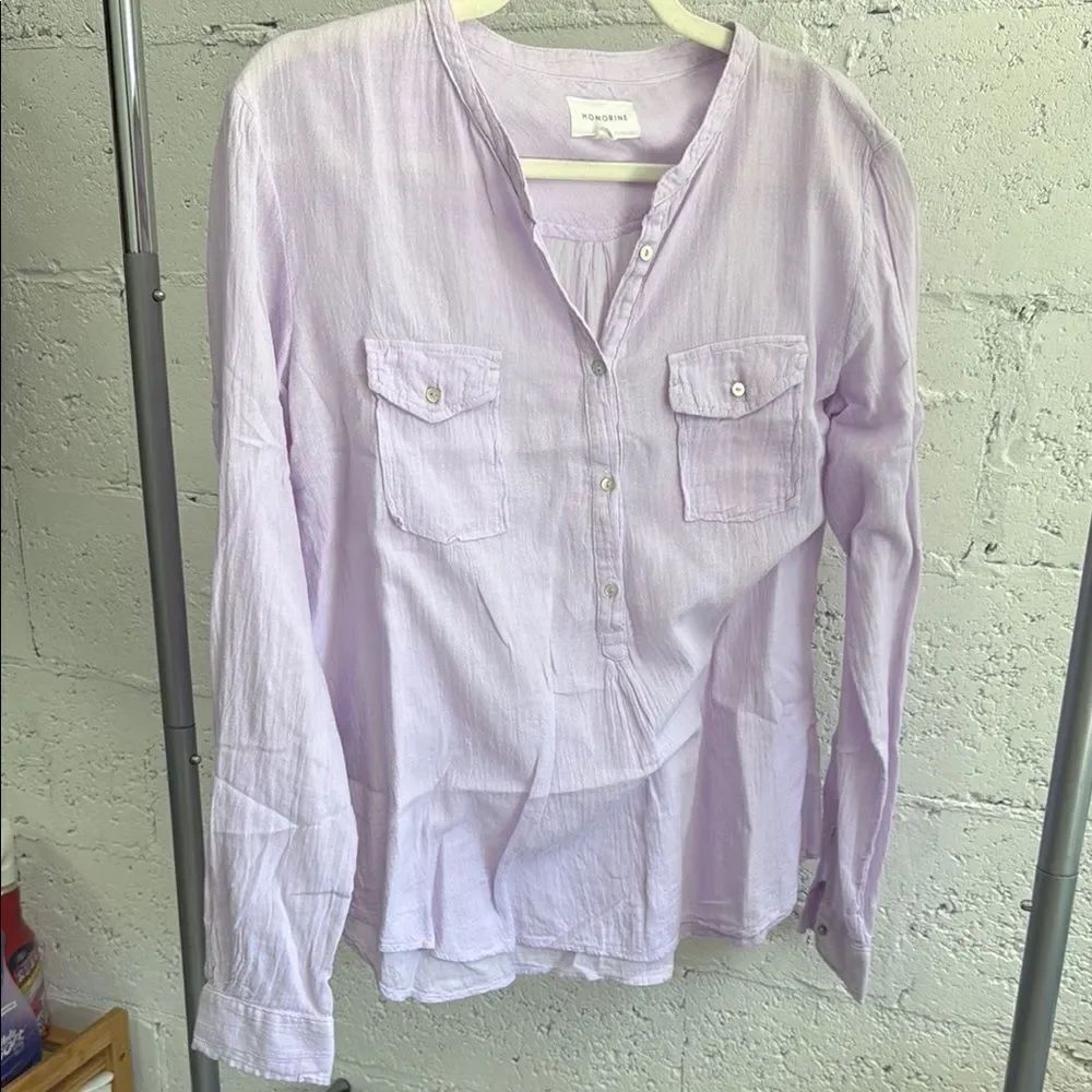 Honoring - Large - Lavender Button-Up Blouse - NEW - Pockets - Long Sleeve